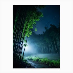 Live Action Night Scene At Midnight Dense Fog Enveloping A Grove Of Bamboo Against A Starry Sky Mi Canvas Print