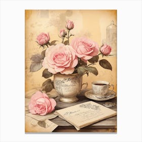 Roses In A Cup Print Canvas Print