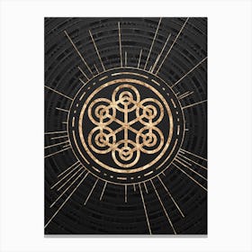 Geometric Glyph Symbol in Gold with Radial Array Lines on Dark Gray n.0090 Canvas Print