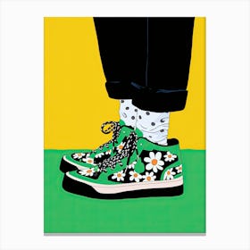 Step with Style: Women, Sneakers, and Flowers Canvas Print