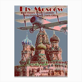 Moscow, Triplane Over Saint Basil'S Cathedral, Vintage Airshow Poster Canvas Print