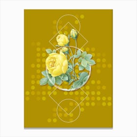 Vintage Yellow Rose Botanical with Geometric Line Motif and Dot Pattern n.0398 Canvas Print