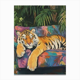 Oil Painting Tiger Sleeping 5 Canvas Print