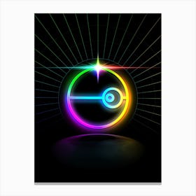 Neon Geometric Glyph in Candy Blue and Pink with Rainbow Sparkle on Black n.0319 Canvas Print