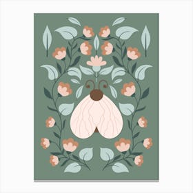 Moth On A Muted Green Background Botanical 3 Canvas Print