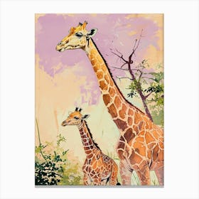 Sweet Giraffe & Calf Illustration 3 Canvas Print