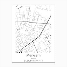 Merksem,Belgium Minimalist Map Canvas Print