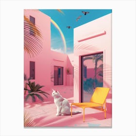 Pink House With A Cat Canvas Print