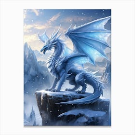 Majestic Dragon With Wings Spread Wide Majestically Dominates The Panorama Of A Frozen Realm The Canvas Print