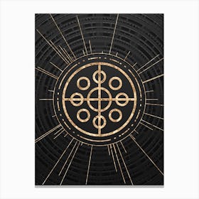 Geometric Glyph Symbol in Gold with Radial Array Lines on Dark Gray n.0067 Canvas Print