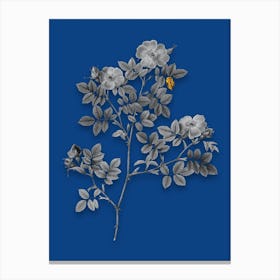 Vintage Rose Corymb Black and White Gold Leaf Floral Art on Midnight Blue n.0902 Canvas Print