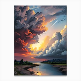 Sunset Over A River Canvas Print