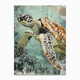Textured Sea Turtle Swimming Painting 6 Canvas Print