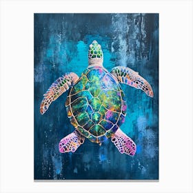 Pink & Blue Sea Turtle Painting Canvas Print