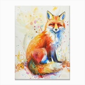 Fox Colourful Watercolour 3 Canvas Print