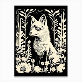 Linocut Fox Illustration Black 18 Canvas Print