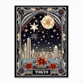 Tokyo, Japan, Tarot Card Travel  Line Art 1 Canvas Print