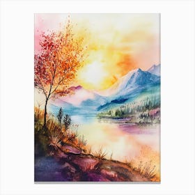 Watercolor Of Mountain Landscape Canvas Print