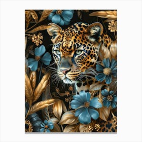 Leopard With Flowers Canvas Print