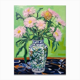 Flowers In A Vase Still Life Painting Asters 7 Canvas Print