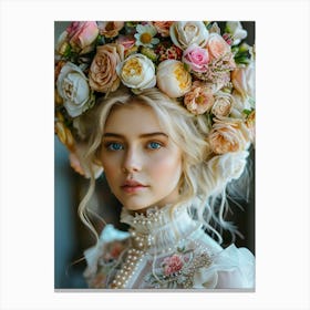 Beautiful Girl In A Flower Crown Canvas Print
