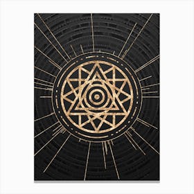 Geometric Glyph Symbol in Gold with Radial Array Lines on Dark Gray n.0189 Canvas Print