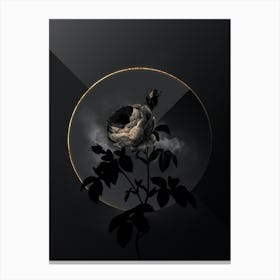 Shadowy Vintage Provence Rose Bloom Botanical on Black with Gold Canvas Print