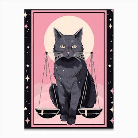 The Justice Tarot Card, Black Cat In Pink 0 Canvas Print
