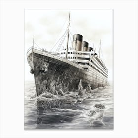 Titanic White Star Pencil Drawing Black And White 2 Canvas Print