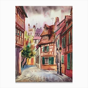 Watercolor Of A Street In France Canvas Print