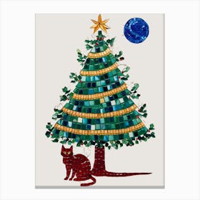 Christmas Tree With Cat Canvas Print