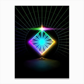 Neon Geometric Glyph in Candy Blue and Pink with Rainbow Sparkle on Black n.0388 Canvas Print