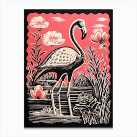 Vintage Bird Linocut Flamingo 2 Canvas Print
