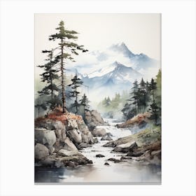 Yatsugatake Mountains In Yamanashi, Japanese Brush Painting, Ukiyo E, Minimal 4 Canvas Print