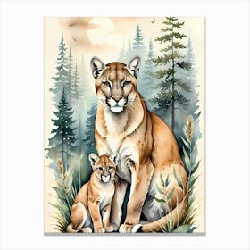 Cougar Mother And Cub Canvas Print