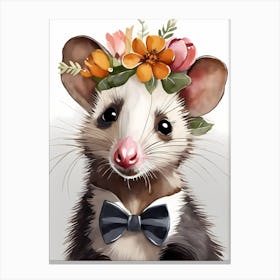 Baby Opossum Flower Crown Bowties Woodland Animal Nursery Decor (5) Result Canvas Print