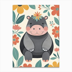 Floral Baby Hippo Nursery Illustration (32) Canvas Print