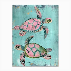 Two Pastel Pink Sea Turtles Canvas Print