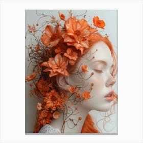 Orange Haired Girl With Flowers Canvas Print