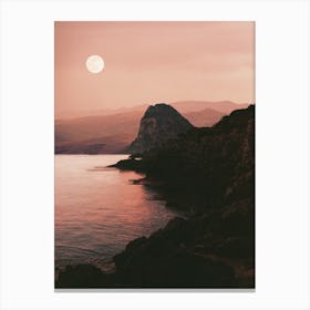 Rocky Coast With The Moon And The Sea Canvas Print