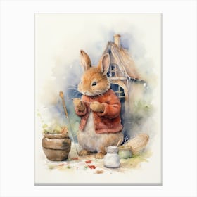 Bunny Knitting Rabbit Prints Watercolour 4 Canvas Print