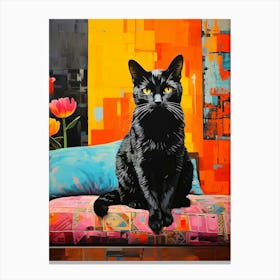 Black Cat On Couch Canvas Print