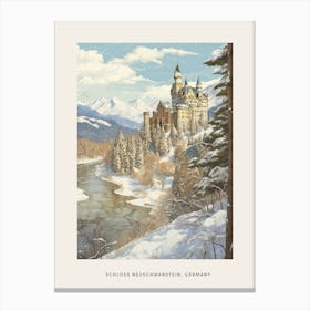 Vintage Winter Poster Schloss Neuschwanstein Germany 2 Canvas Print