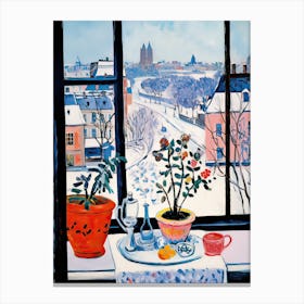 The Windowsill Of Krakow   Poland Snow Inspired By Matisse 1 Canvas Print