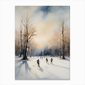 Rustic Winter Skating Rink Painting (27) Canvas Print