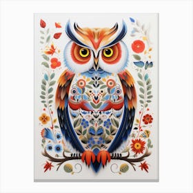 Scandinavian Bird Illustration Great Horned Owl 3 Canvas Print