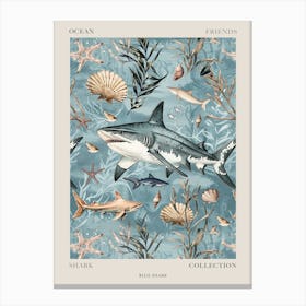 Pastel Blue Shark Watercolour Seascape Pattern 4 Poster Canvas Print