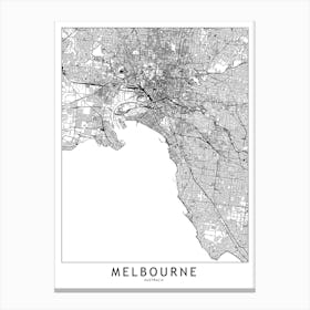 Melbourne White Map Canvas Print