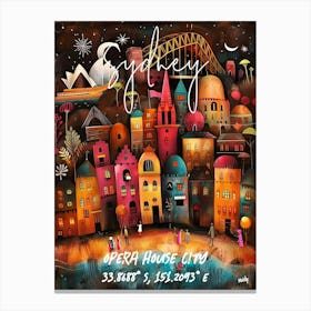 Sydney, folk naive and whimsical poster Canvas Print