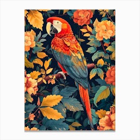 Parrot In The Garden Inspired By William Morris Canvas Print